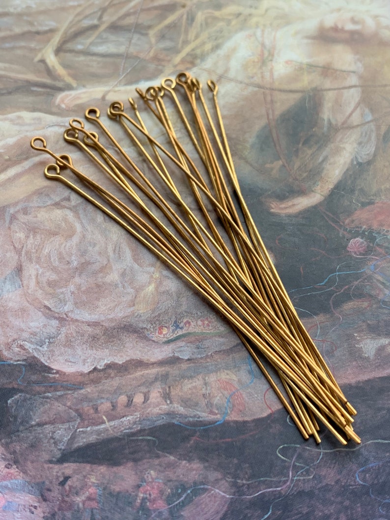 20 Vintage Old SOLID Brass 3 Inch Eye Pins Findings ORIGINAL Stampings REF 458