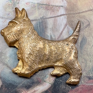 Vintage Rare Very Old Solid Brass Scottie Dog Beloved Scottish Terrier Pup Art Deco Pendant Finding Stamping - REF 3996