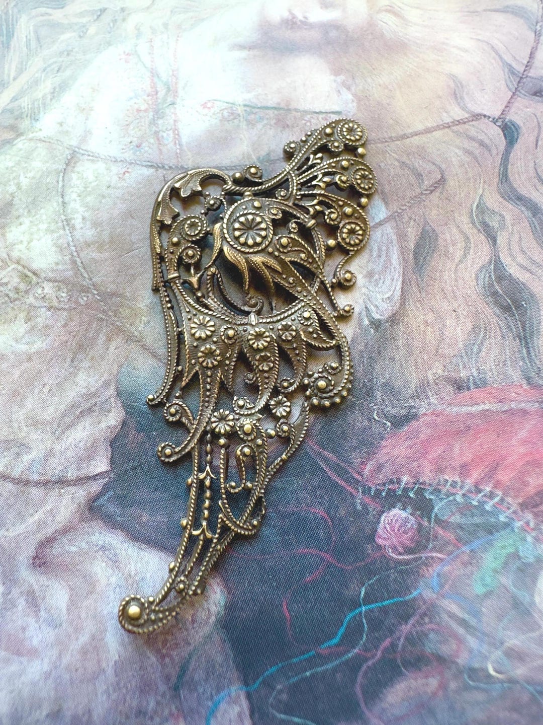 Vintage Filigree Wing Pendant, RARE Art Deco Very Detailed Old Brass ...