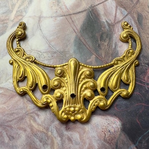 Vintage Gold Gilt Miriam Haskell Solid Brass Art Deco Filigree Drop Openwork 2” Pendant Connector Finding Stamping - REF 5387