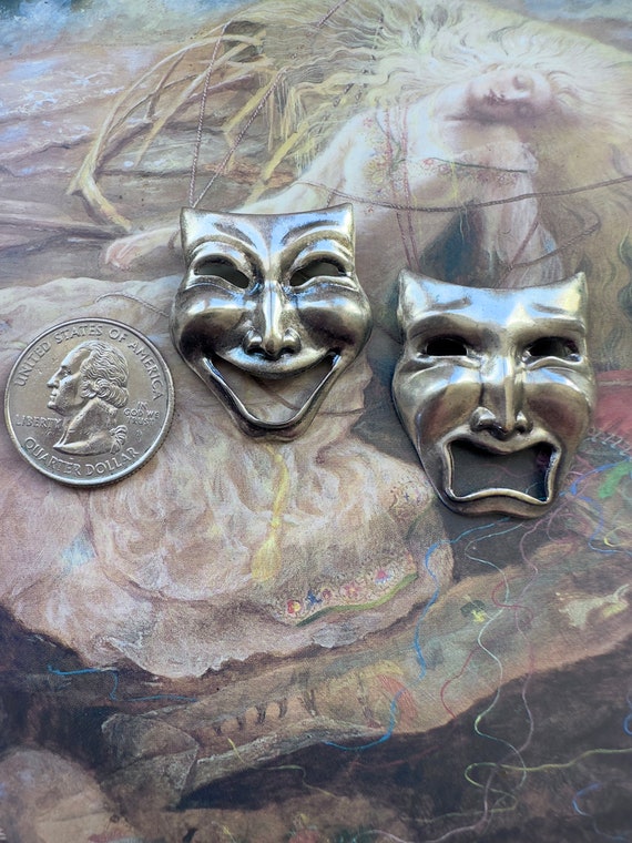 2 Vintage Old Solid Brass Melpomene Tragedy Mask … - image 2