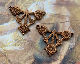 Vintage Gorgeous RARE Art Deco Etruscan Very Detailed Old Brass Filigree Pendant Pieces Findings Stampings - REF 1826