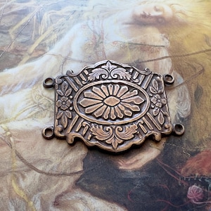 Vintage Art Deco Brass Ornate Floral Raised Relief Pendant Connector Finding 1 1/2” Stamping - REF 4463