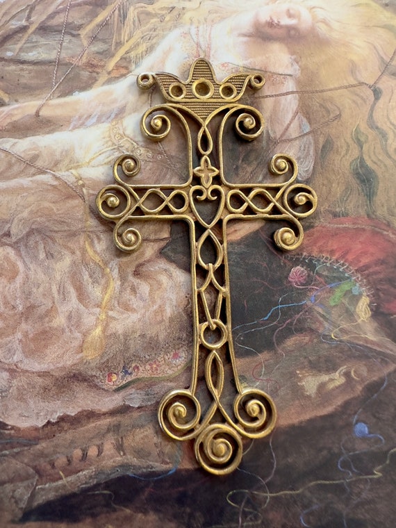 ヴィンテージ ミリアム・ハスケル 真鍮製 装飾透かし彫りクロス 3 1/8