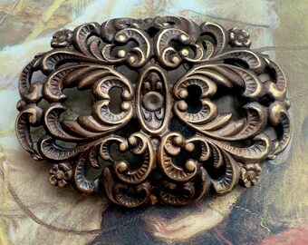 thumbnail image 2 of 2 Pcs Brass Oxidized Filigree Heart Circle Jewelry Findings - Made In USA 2 of 2