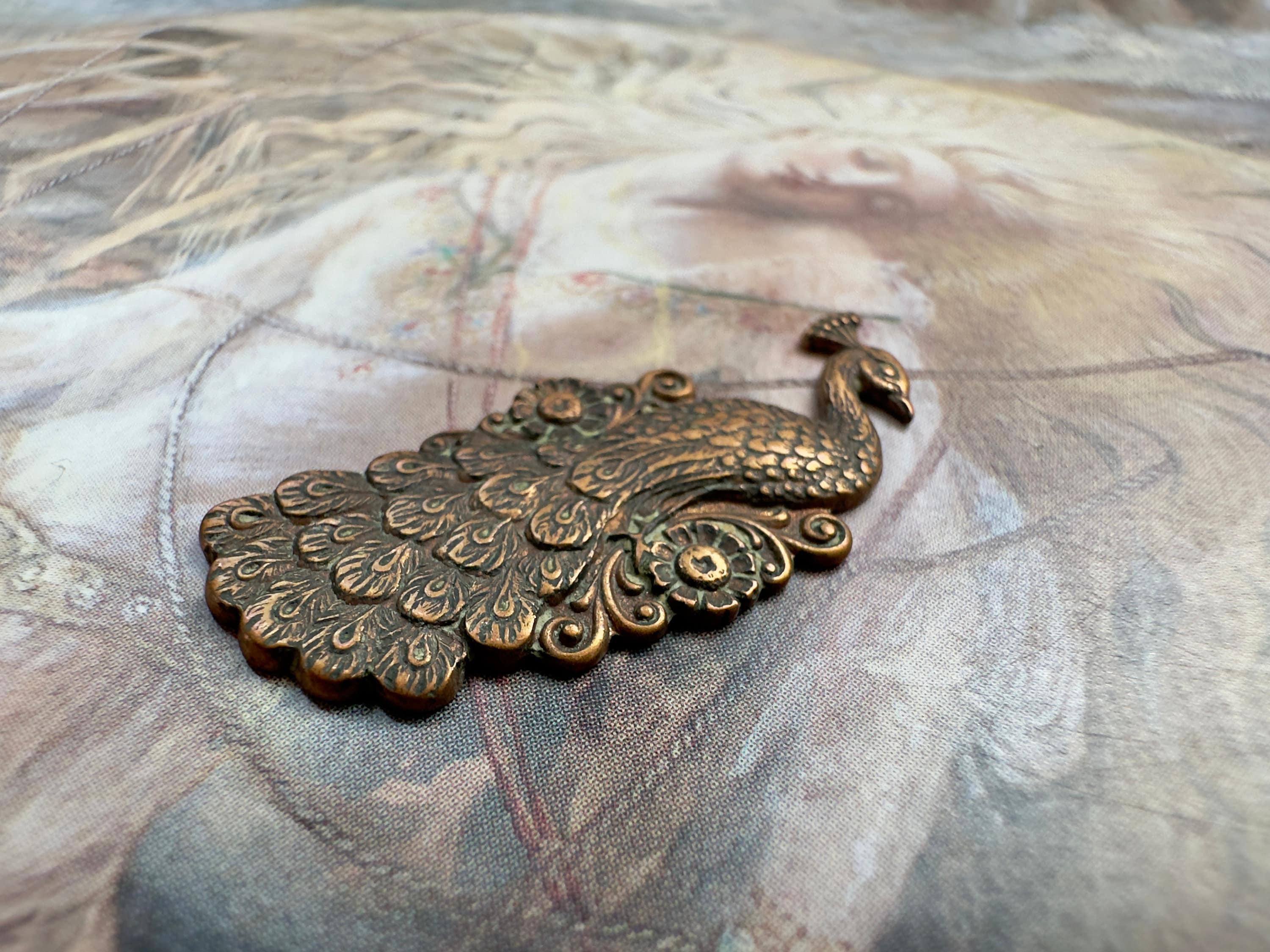 Vintage Rare Very Old Solid Brass Peacock Art Deco Pendant