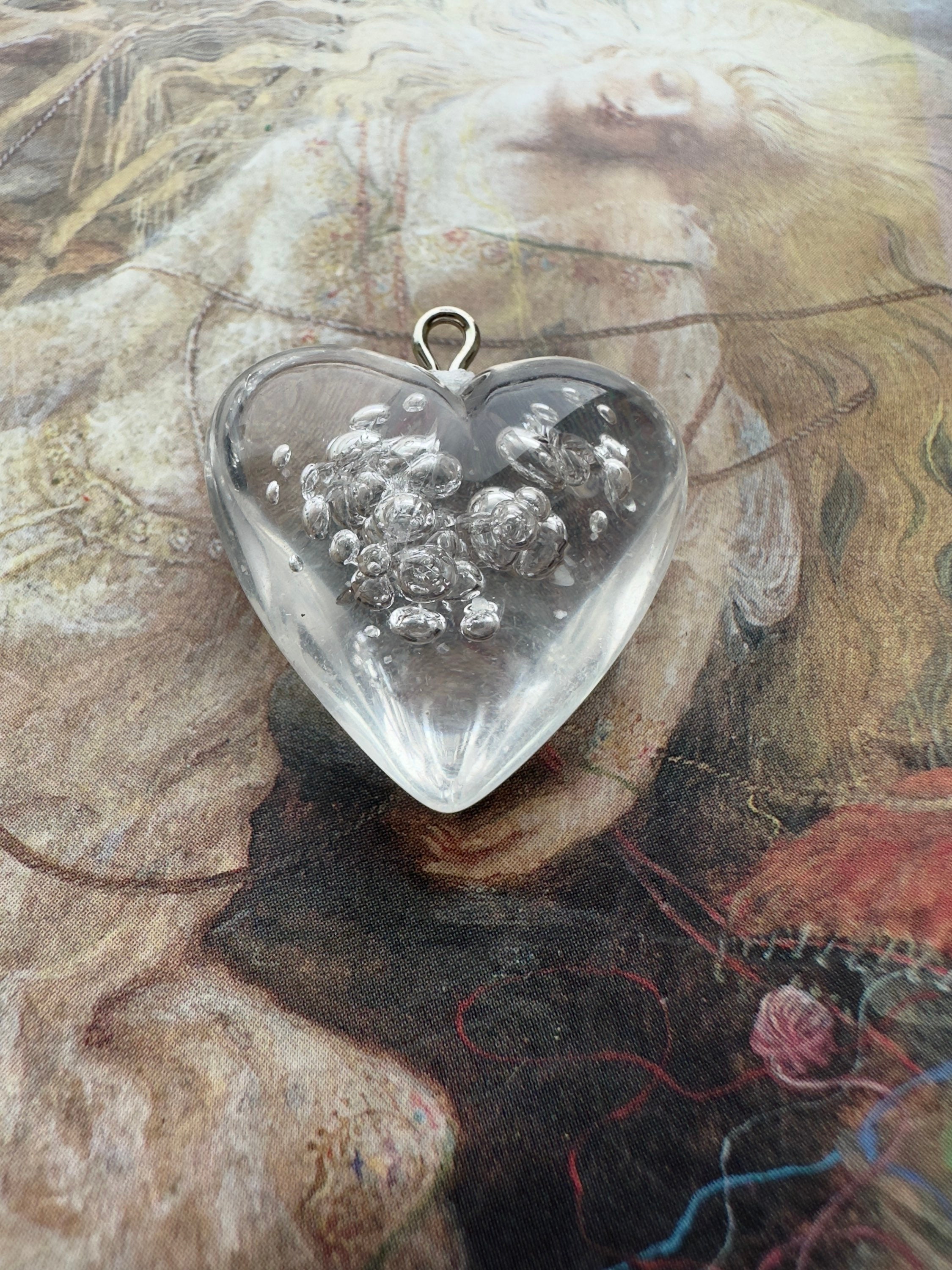 Vintage Lucite Heart Pendant Bubbles NOS Design for