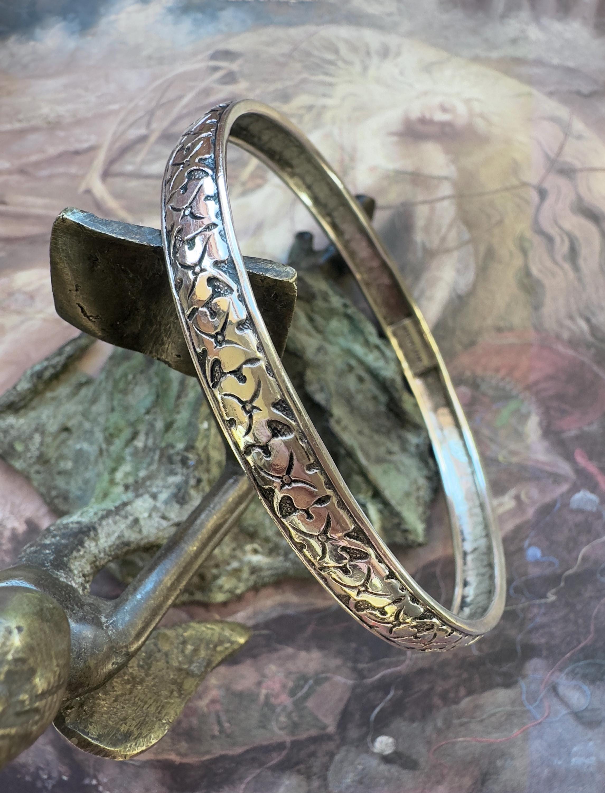 Vittoriano Bracciale Rigido Espandibile Per Donna In Argento Sterling 925 Con Incisione Fogliare – Regalo Per Nuova Nascita - 4