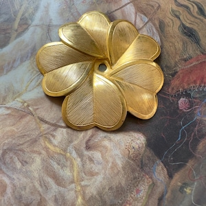 Vintage Gold Gilt Miriam Haskell Solid Brass Ornate Etched Flower 1 1/2” Pendant Findings Stampings Decor - REF 4557