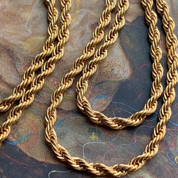 24” Gorgeous Vintage 3mm Rope Chain OLD Solid Brass Necklace Jewelry - REF 1742