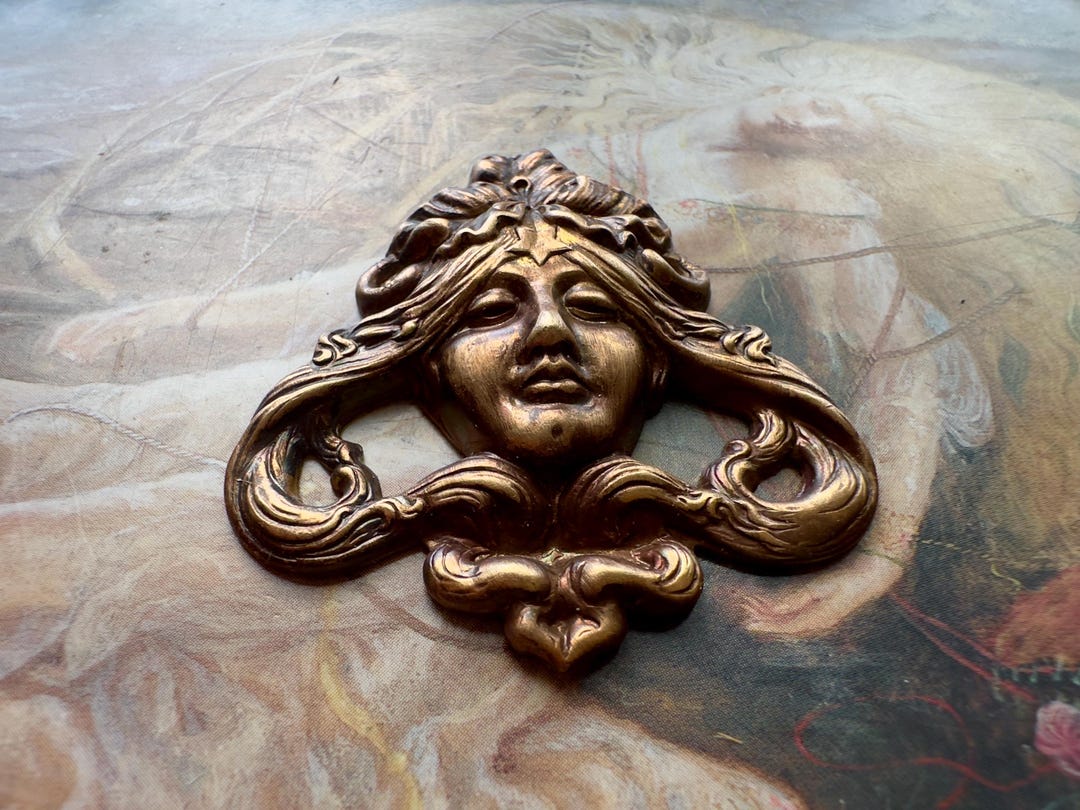 Vintage Solid Brass Deco Goddess Woman Art Nouveau Bold Raised