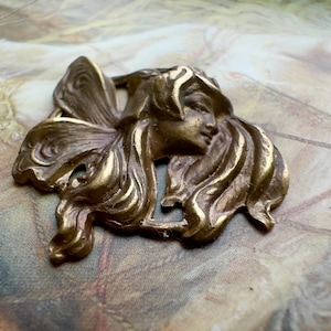 Vintage Old Brass Woodland Faerie Fairy Winged Pendant Piece Findings Stampings 1 1/4" - REF 7254B
