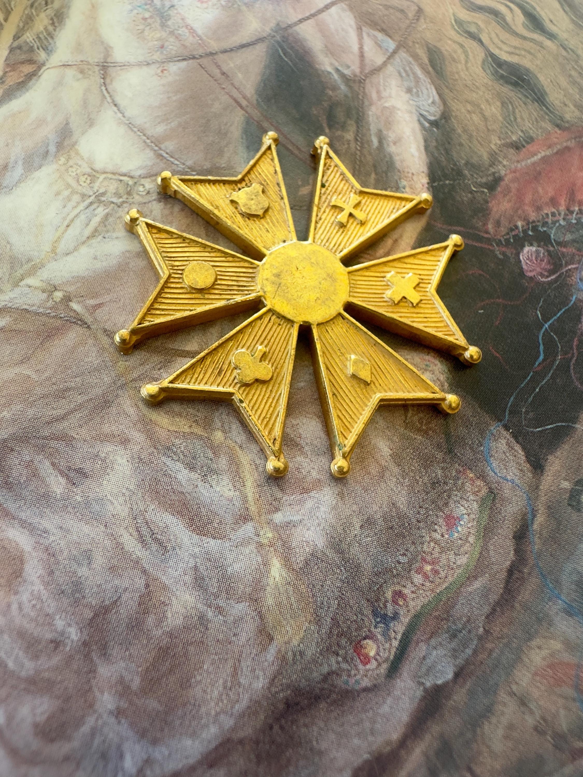 Vintage Gold Gilt Miriam Haskell Solid Brass Ornate Maltese Cross