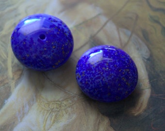 2 Vintage Amazing Italian Venetian Old Cobalt Glass 21mm Stones - REF 030