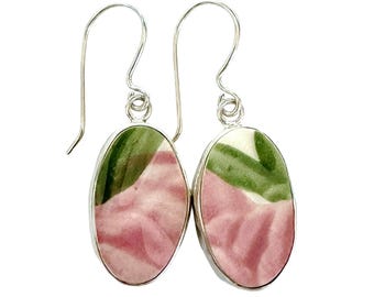Broken China Jewelry Franciscan Desert Rose Pink Rose Flower A Sterling Dangle Earrings