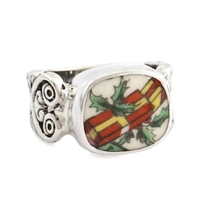 SIZE 9 Broken China Jewelry Christmas Tree Presents Gifts Sterling Ring