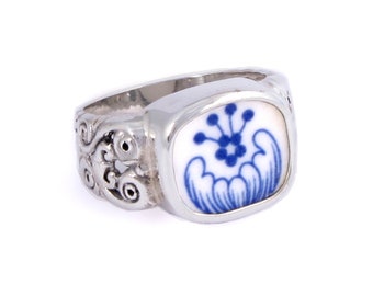 Size 9 Broken China Jewelry Blue Italian Q Sterling Ring