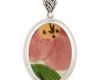 Broken China Jewelry Franciscan Desert Rose Pink Rose Pendant