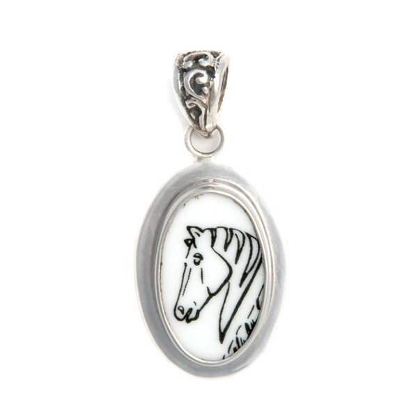 Broken China Jewelry Boehm Horse Sterling Pendant