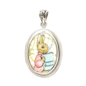 Broken China Jewelry Beatrix Potter Benjamin Bunny Peter Rabbit Sterling Pendant