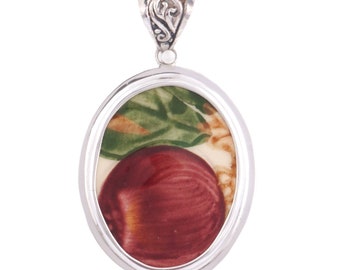 Broken China Jewelry Franciscan Apple Sterling Oval Pendant
