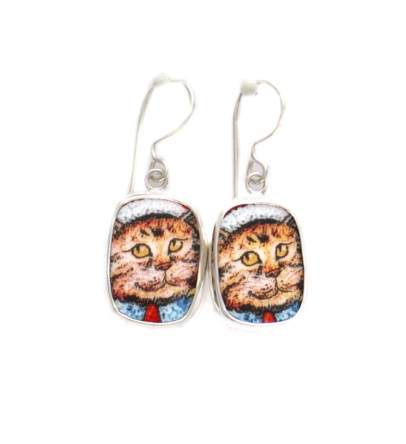 Broken China Jewelry Kitty Cat Z Yellow Orange Cat Sterling