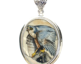 Broken China Jewelry Wedgwood Birds of Prey Sparrowhawk Hawk Sterling Pendant