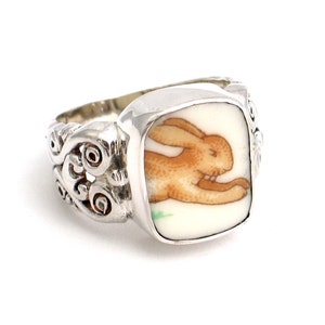 Size 6 - Broken China Jewelry - Royal Doulton Bunnykins Bunny Rabbit Sterling Ring