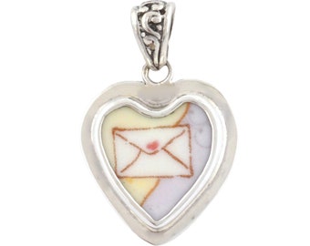 Broken China Jewelry Classic Pooh Winnie The Pooh Heart Love Letter Sterling Pendant