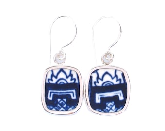 Broken China Jewelry Blue Willow Sunrise Sterling Earrings