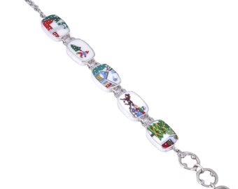 Broken China Jewelry Sleighride Winter Holiday Christmas Tree Sled Sterling Adjustable Bracelet