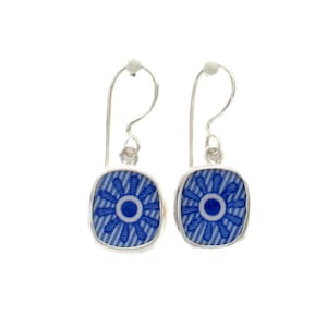 Broken China Jewelry Blue Italian Flower B Sterling Earrings