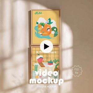 Animated Double Frame Mockup Video PSD, 4:5 Poster Mockup with Window Shadow, Minimal Interior Gallery Wall Mockup, Two Frame Art Display