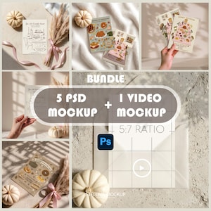 Pacchetto di mockup 5x7 Video PSD, Pacchetto di mockup per biglietti d'invito, Scena autunnale del Ringraziamento, Visualizzazione di biglietti con oggetto intelligente