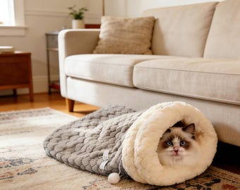 Self Warming Cat Bed, Calming Plush Sleeping Bag (44X37CM)