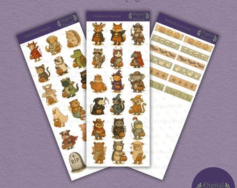 Halloween Animals Digital Stickers for Goodnotes and Noteful & Individual PNG Files for Digital Planners, Junk Journals, Scrapbooks