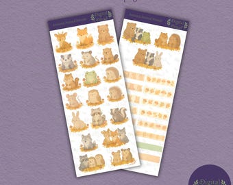 Autumn Animal Friends Digital Stickers for Goodnotes and Noteful & Individual PNG Files for Digital Planners, Junk Journals, Scrapbooks