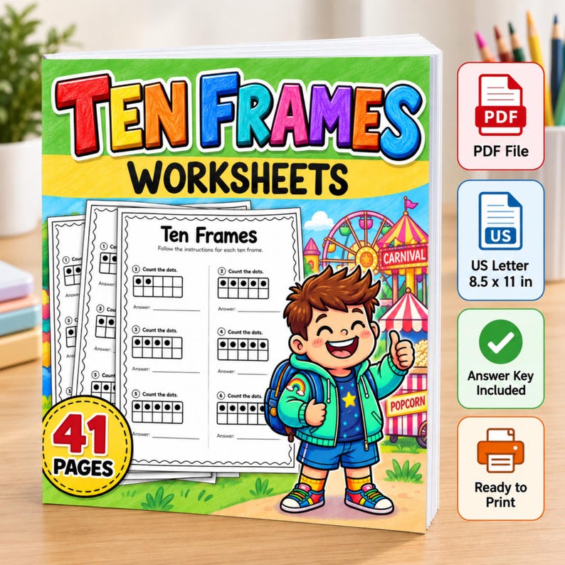 Kindergarten Ten Frame Worksheets, Counting to 10 Math Printable ...