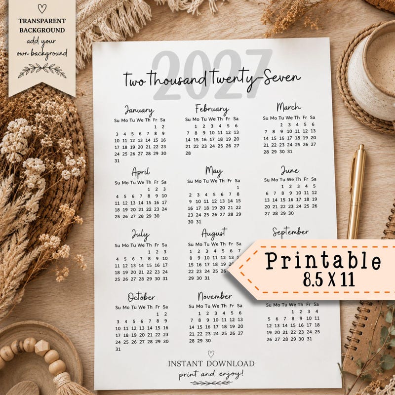 Calander Back Drop 2027 Transparent Calendar - Etsy
