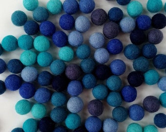 100% Felt Balls, 50 Wool Felt Balls, Felt Balls, 2 cm Felt Balls, 20mm Felt Balls, Wool Felt Balls, Pom Pom Balls , Blue Moment set