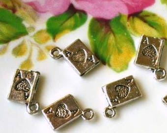 Playing Card Charms - Ace Of Hearts Pendants - Card Charms - Playing Card Pendant - Nickel Free Charms - Antique Silver Charms - Metal Charm