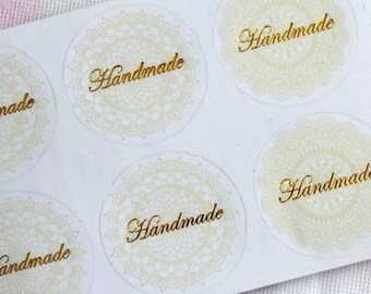 Transparent Handmade Sticker, Handmade Label, Transparent Sticker, Product Sticker, Envelope Seals, Gift Wrapping, Gold plated Sticker 24pcs