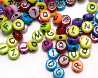 Letter Beads, Alphabet Beads, Colorful Letter Beads, Round Letter Beads, Multi-color Beads, 7mm Letter Beads, Acrylic Round  Beads 100 pcs