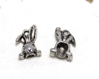 Bunny Charms - Rabbit Charms - Bunny Pendants - Bunny Head Pendants - Rabbit Pendants - Metal Charms - Antique Silver Charms - Nickel free