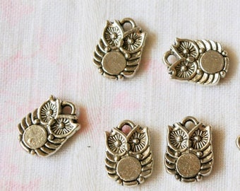 Owl Charms 8 Pcs - Owl Pendants - Metal Charms - Double Sided Charms - Antique Silver Charms - Miniature Owls - Metal Owls - Nickel Free