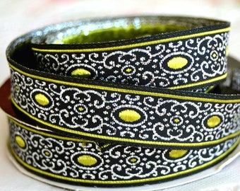 Jacquard Trim, Metallic Trim, Jacquard Ribbon, Embroidered Ribbon, Black Jacquard Ribbon, Decorative Ribbon, Woven Ribbon, Sewing Trim 16mm