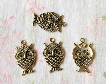 Owl Pendants 8 Pcs - Owl Charms - Antique Silver Charms - Metal Charms - Jewelry Charms - Bracelet Charms -  Nickel Free