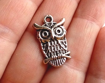 Owl Charms 8 Pcs Antique Silver Tone - Owl Pendants - Jewelry Charms - Owl Supplies - Nickel Free