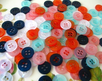 Mixed colors  Round Plastic Buttons 50 Pcs, Flat Transparent Button 11mm, Mixed Set of Buttons, Small Buttons, Round Buttons