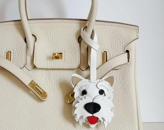 Handgemachte Westie Leder Taschenanhänger: Französischer Ziegenleder Hund Schlüsselanhänger